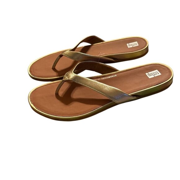 Fitflop Womens Gold metallic Leather Flip Flops Size 10 NWOT - Picture 5 of 6